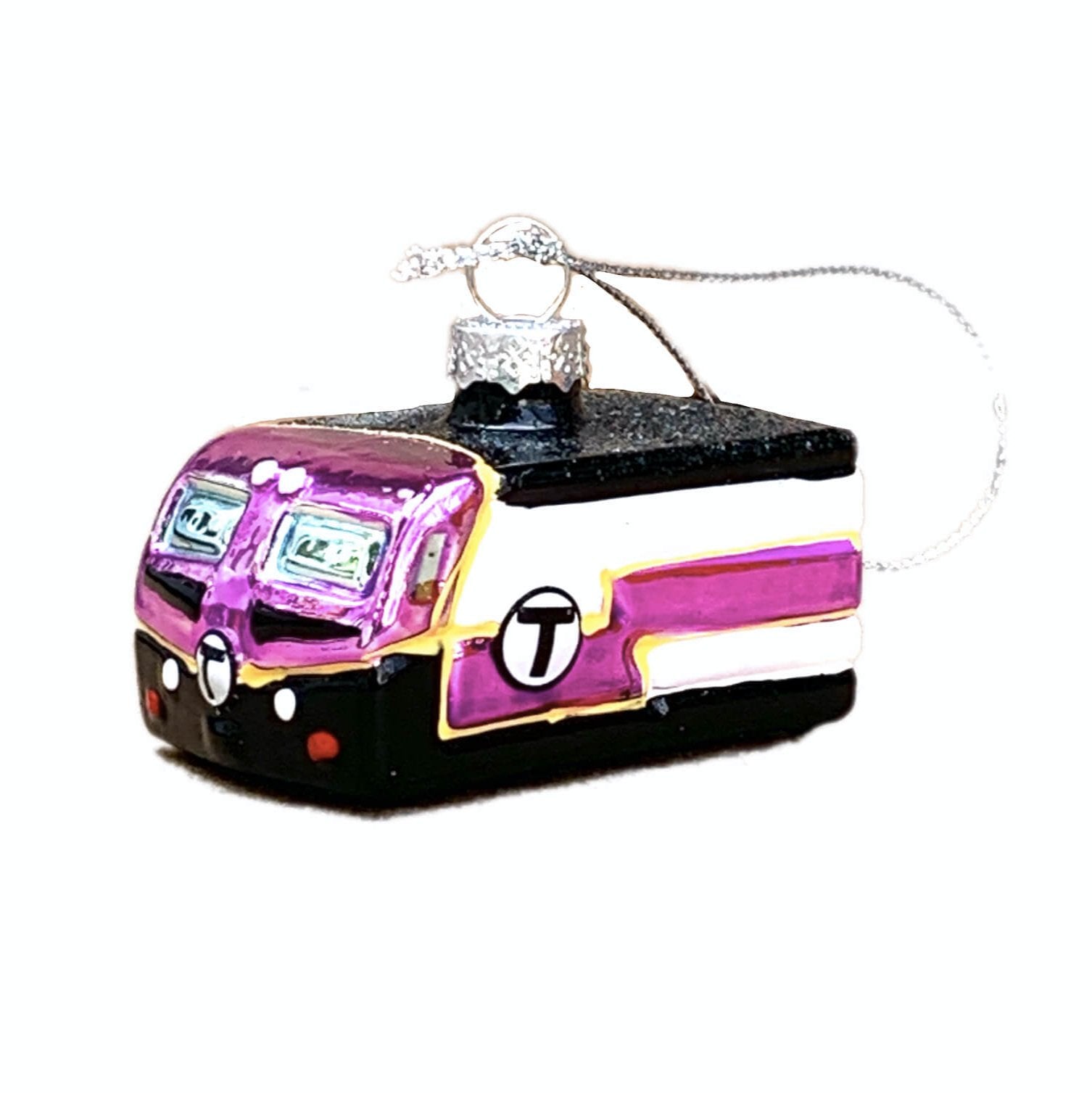 Boston MBTA Glass Commuter Rail Train Christmas Tree Ornament